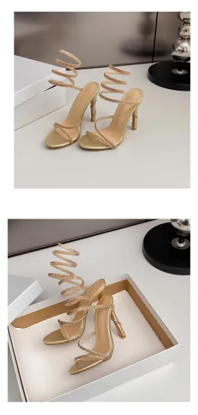 Design Strappy Crystal-Embellished Pink Stiletto Heels - 27