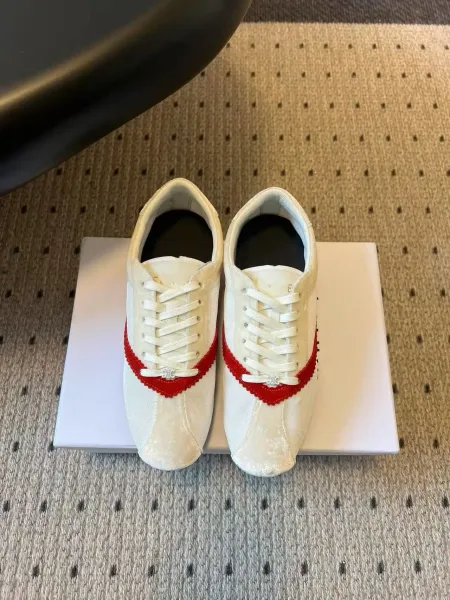 Chanel Tennis Sneakers White and Red Velvet Sneakers - 1