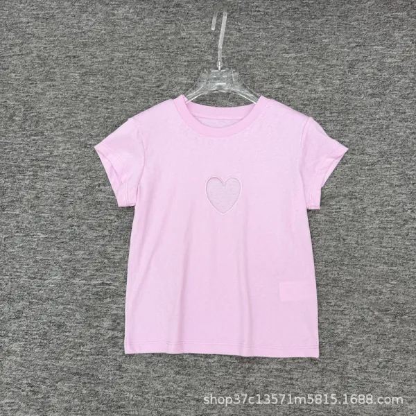 Design Heart Embroidery White T-Shirt Tops.t Shirts - 6