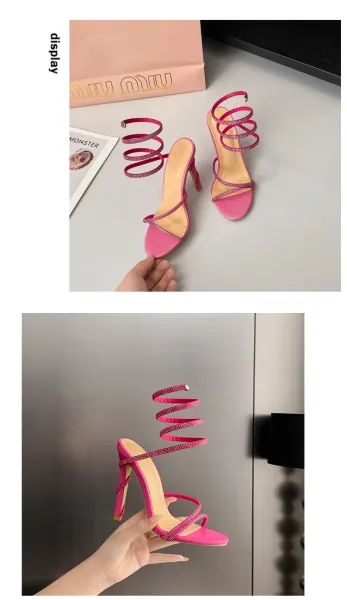 Design Strappy Crystal-Embellished Pink Stiletto Heels - 32