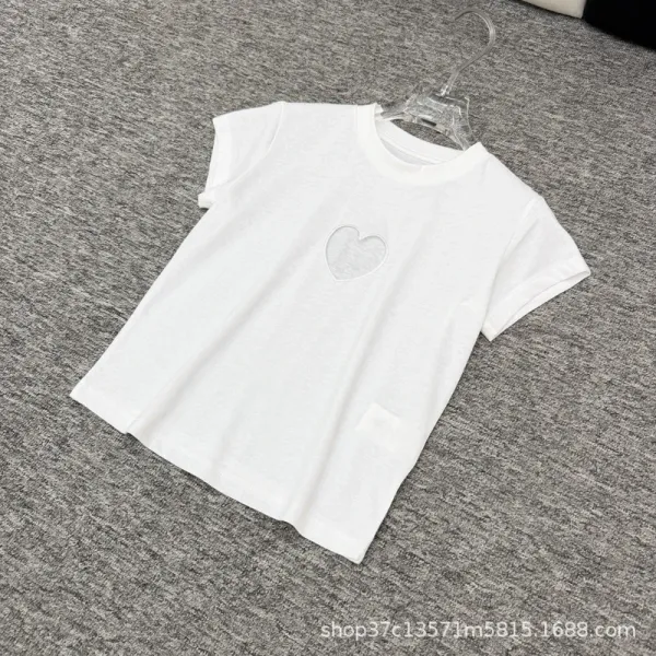 Design Heart Embroidery White T-Shirt Tops.t Shirts - 8