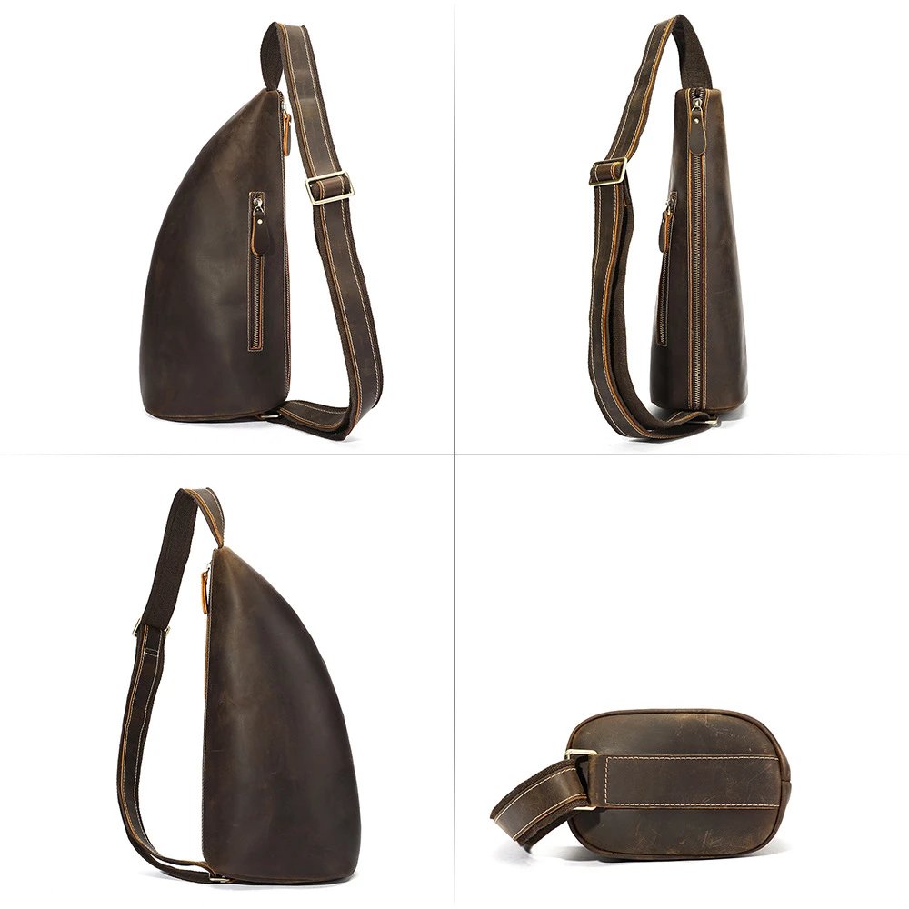Leather Sling Chest Bag Brown Retro Casual