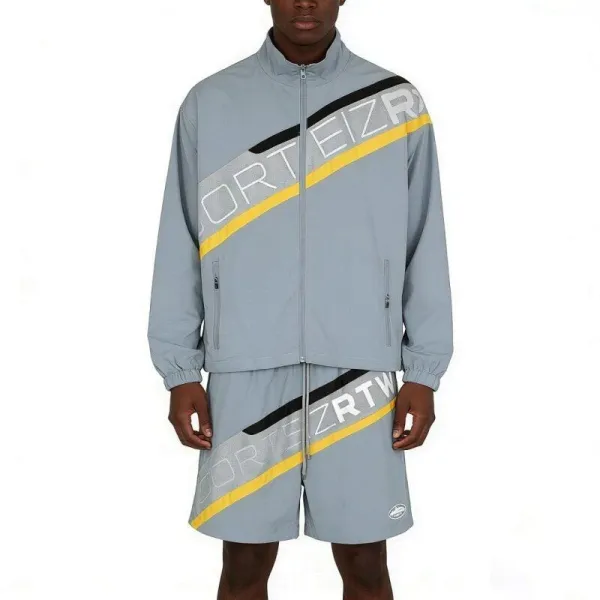 Design Mesh Panel Track Shorts Gray with Yellow and Black Stripe - 5
