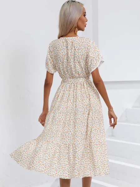 Design Floral Wrap Midi Dress Black White - 17