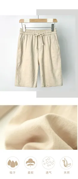 Design Drawstring Waist Linen-Blend Shorts Navy - 5