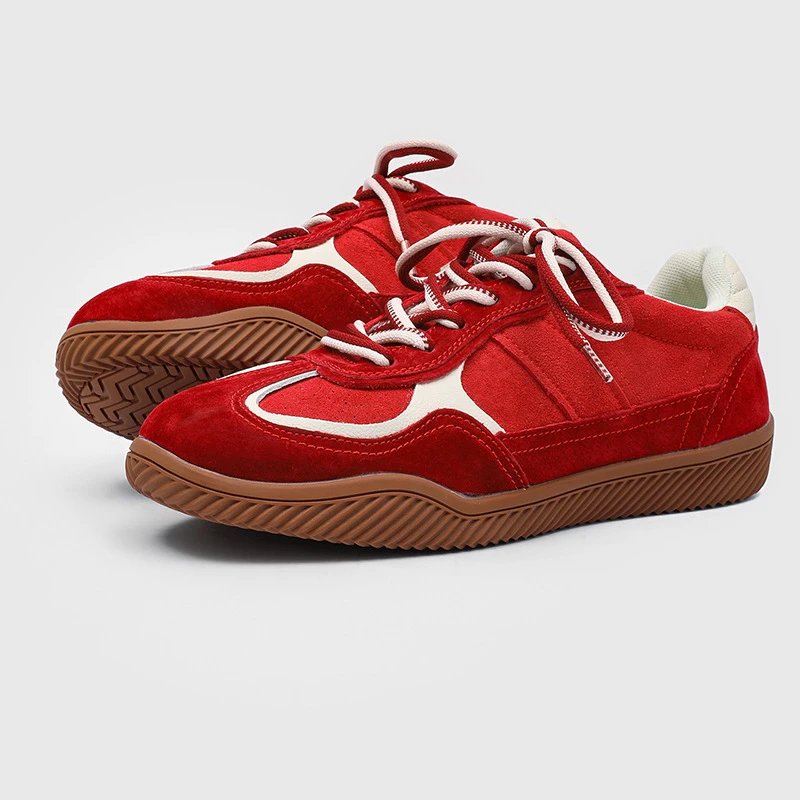 Suede Low Top Sneakers Red Green Mustard Grey Casual