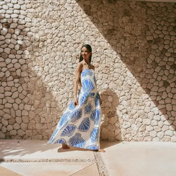 Jacquemus La Robe Coquillage Blue and White Shell-Print Maxi Dress - 5