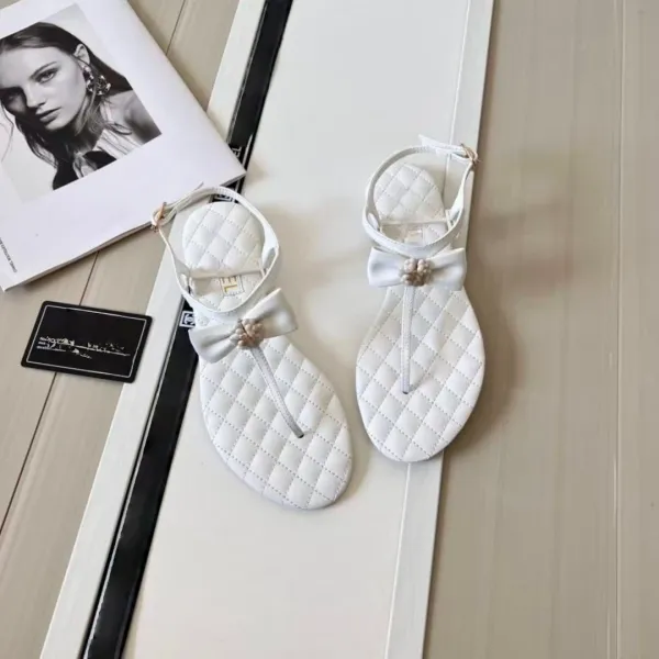 Chanel Quilted Bow Sandals White Sandals - 8