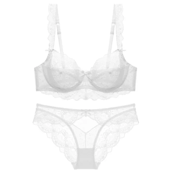 Design White Lace Underwire Bra and Brief Set Underwear - 1