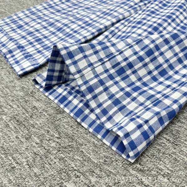 Design Wide-Leg Gingham Check Pants Blue and White - 5