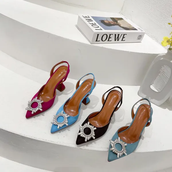 Design Slingback Pointed-Toe Heels with Crystal Sunburst Ornament Magenta - 3
