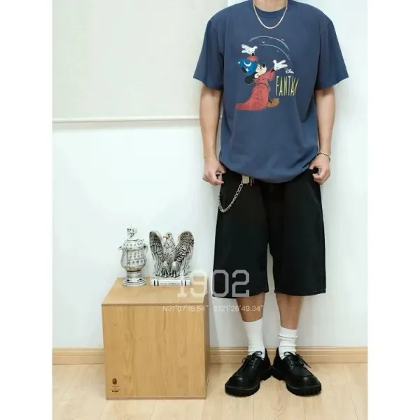 Design Disney Fantasia Mickey Mouse Graphic Oversized T-Shirt Gray T-Shirts - 9