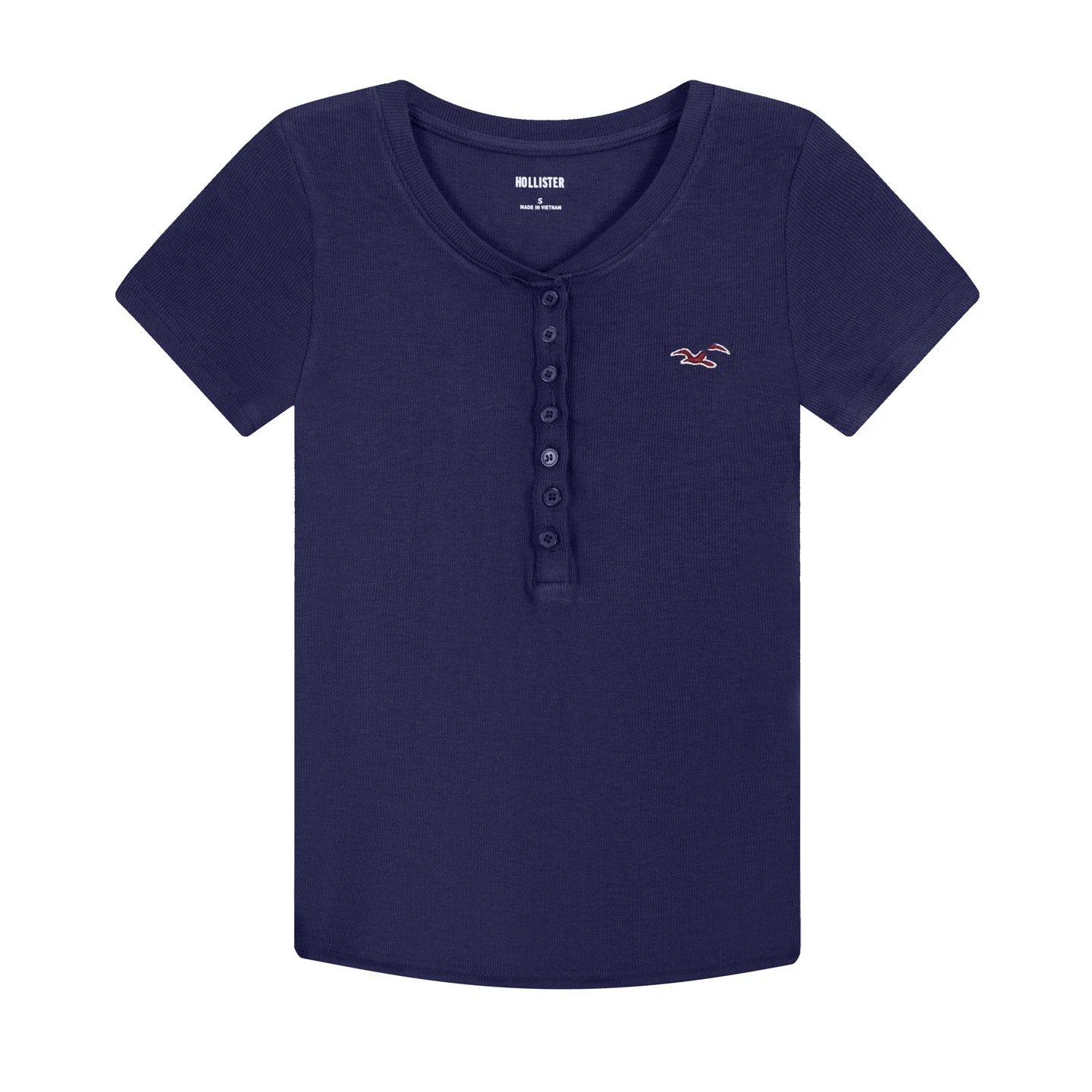 Hollister Henley Ribbed T-Shirt Navy