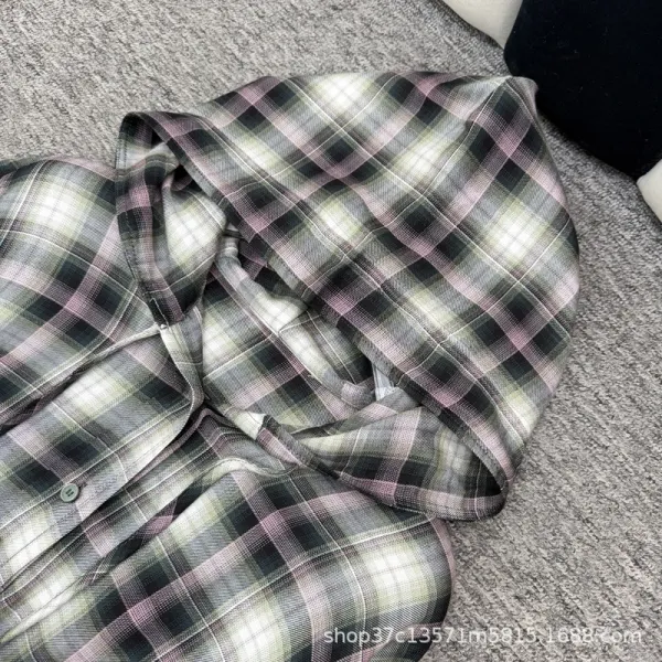 Design Plaid Hooded Shirt Jacket Multicolor - 4