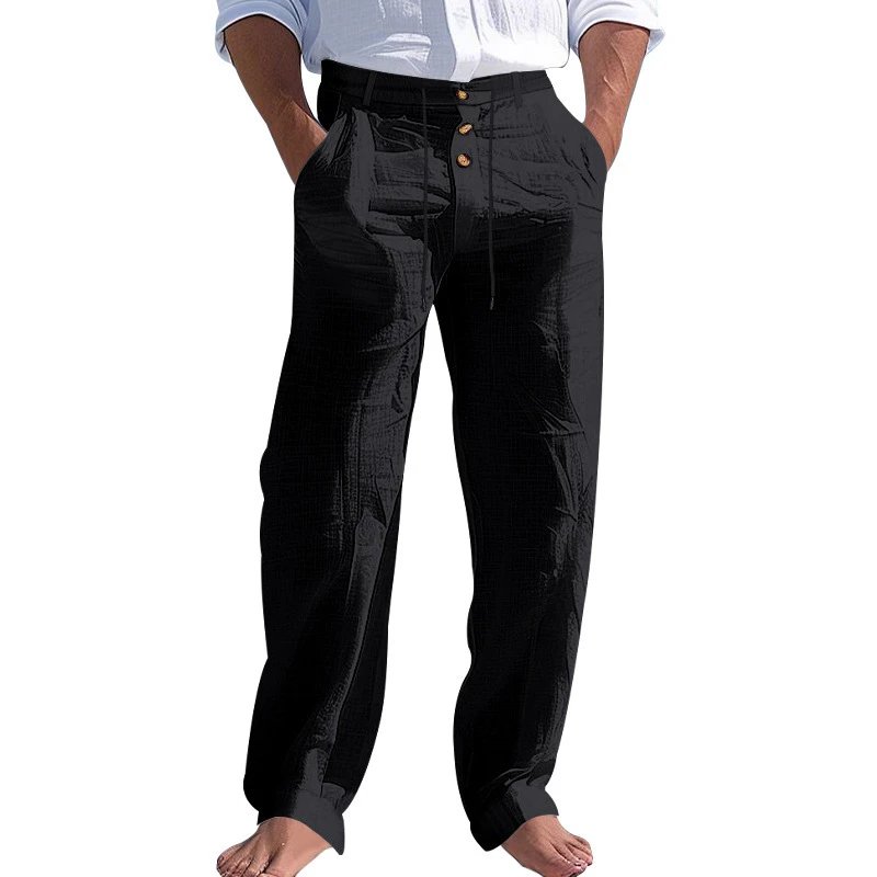 Design Wide-Leg Linen-Blend Trousers Black Pants - 20