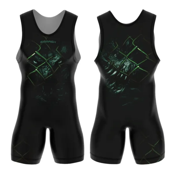 Design SMMASH Dinosaur Cage Print Black Rash Guard Activewear - 1