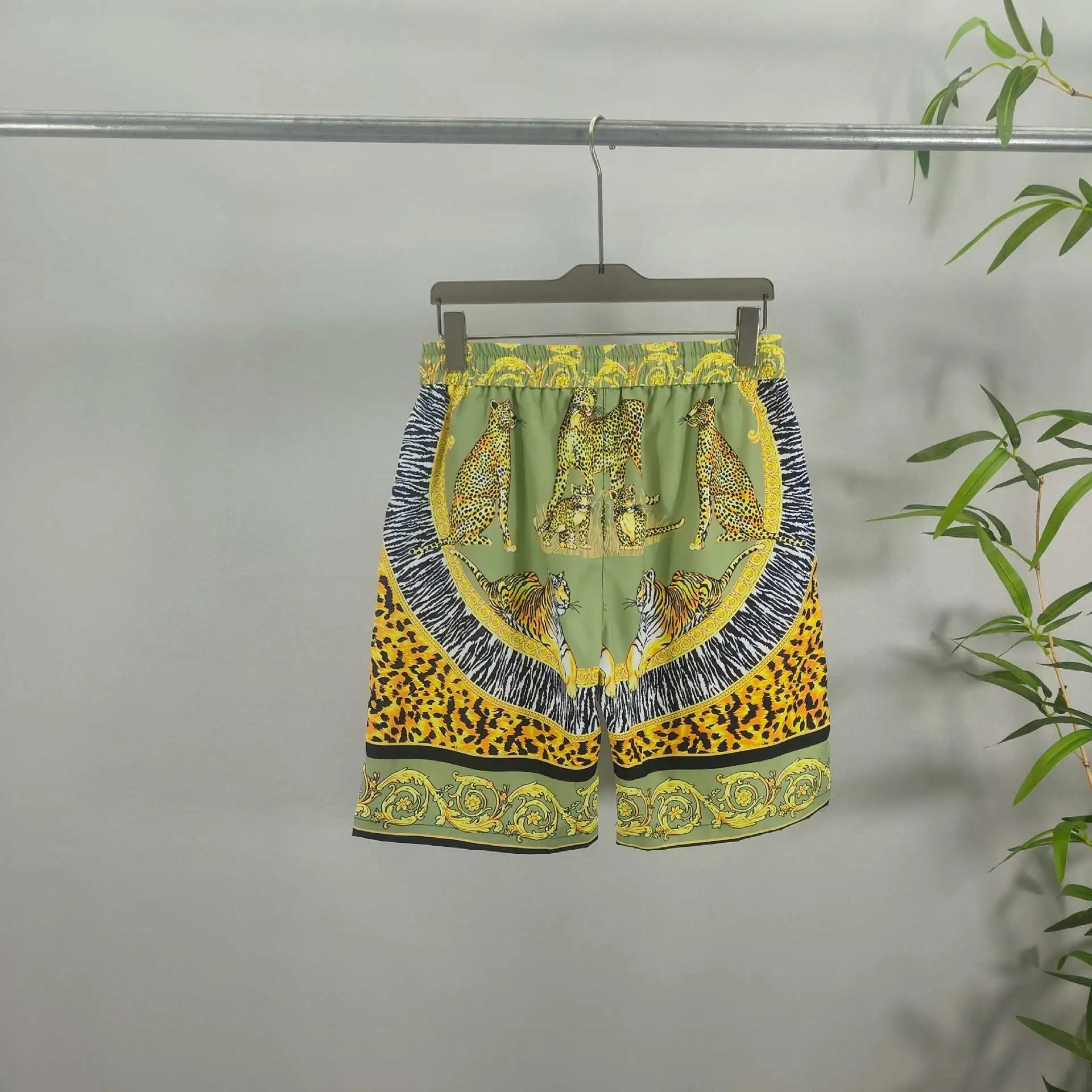 Versace Jungle Print Silk Shirt and Shorts Set Olive Green - 3