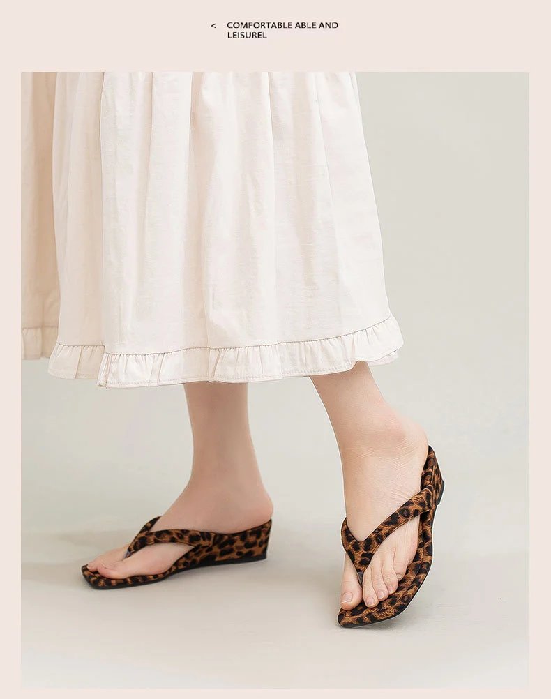 Design Leopard Print Wedge Flip-Flops Sandals Slippers - 27
