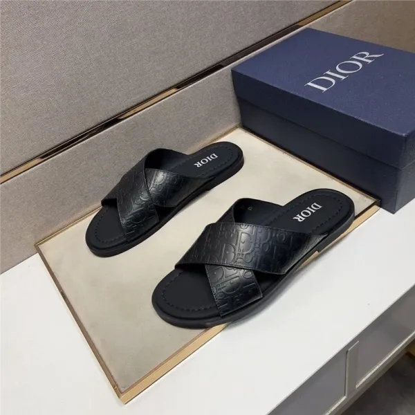 Dior Oblique Logo Slide Sandals Black Slippers - 1