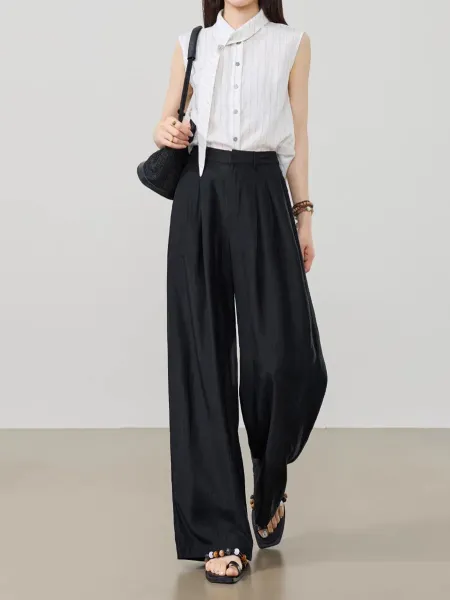 Design Wide-Leg Linen Blend Trousers Beige Pants - 19