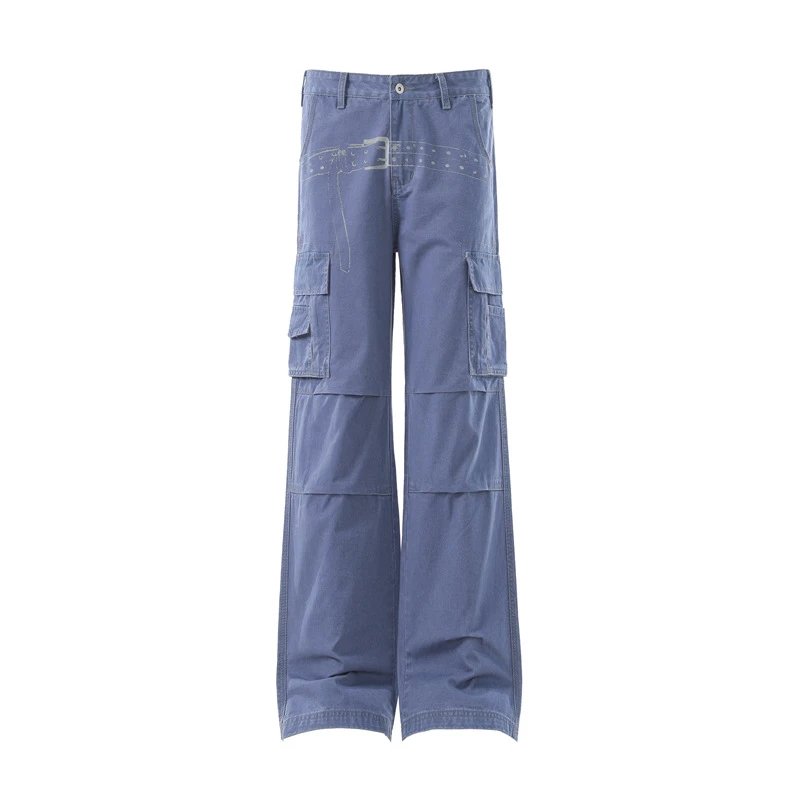 Design Cargo Pants Light Blue Wide-Leg