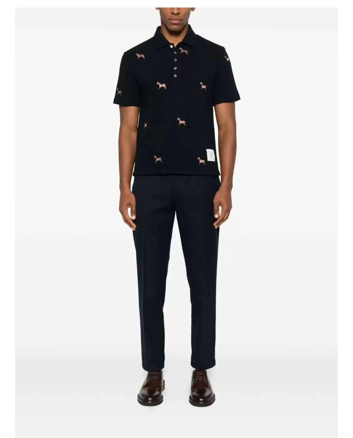 Thom Browne Horse-Embroidered Gray Piqué Polo Polo Shirt - 6