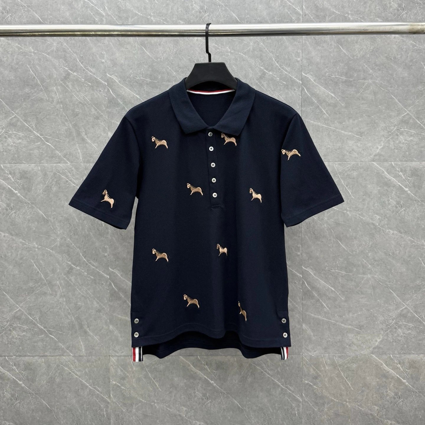 Thom Browne Horse-Embroidered Gray Piqué Polo Polo Shirt - 12