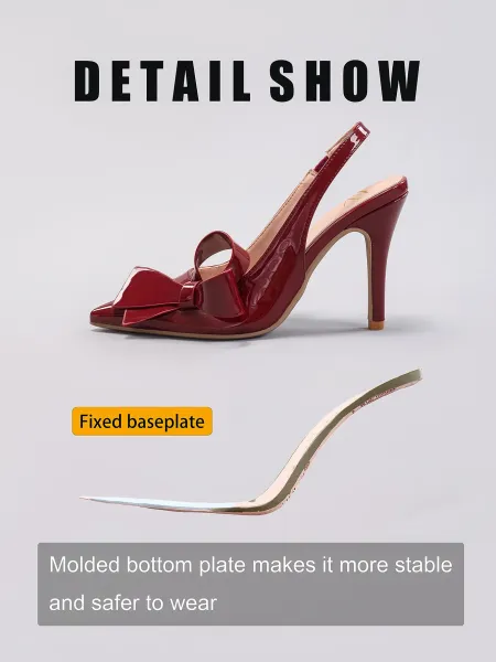 Design Bow Detail Nude Patent Leather Slingback Stilettos - 4