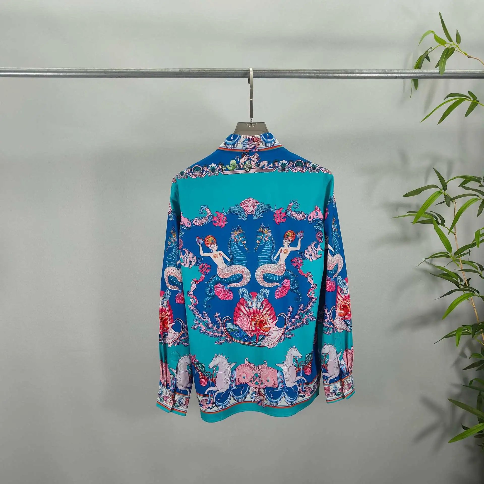 Versace Baroque Print Silk Shirt and Shorts Set Turquoise Multicolor - 8