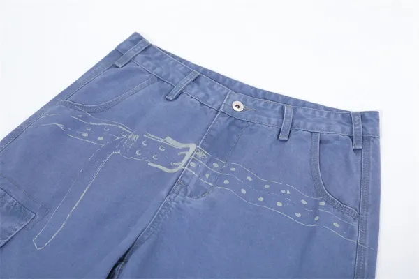 Design Cargo Pants Light Blue Wide-Leg - 19