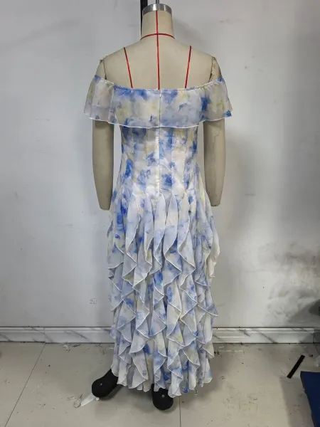 Design White Ruffled Off-Shoulder Tiered Gown Dress - 20