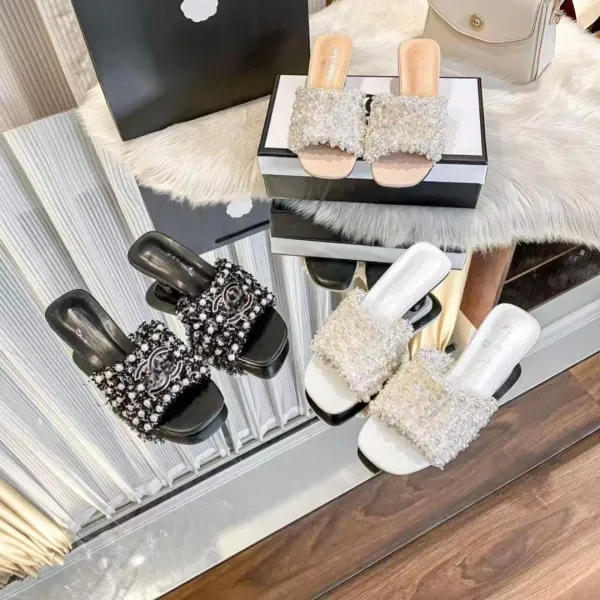 Chanel Pearl-Embellished Mule Slide White Shoes Sandals - 4