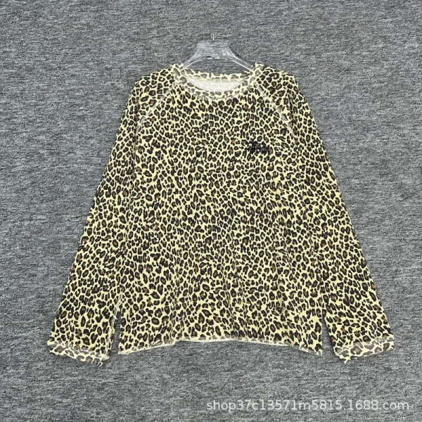 Design Leopard Print Sheer Long Sleeve Top Tops - 1