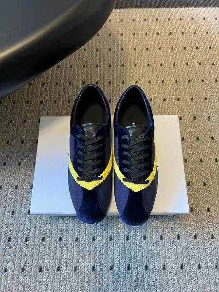 Maison Margiela Tabi Sneaker Navy Velvet with Yellow Scallop Trim Sneakers - 1