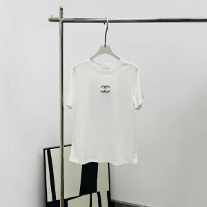 Chanel CC Logo Embellished White T-Shirt