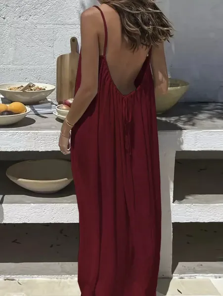Design Backless Tie-Waist Mint Green Maxi Dress - 15