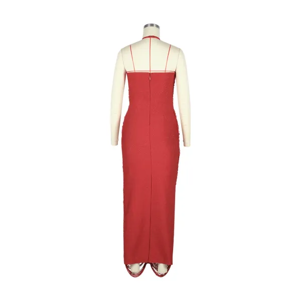 Design Pleated Halter Maxi Dress in Dusty Rose - 38