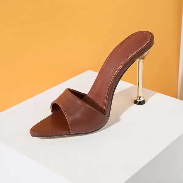 Design Metallic Blue Open-Toe Mule Heels - 10