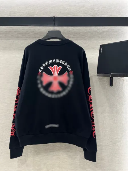 Design Long Sleeve Crewneck Sweatshirt with Red Sleeve Text and Chest Logo White Sweater - 9