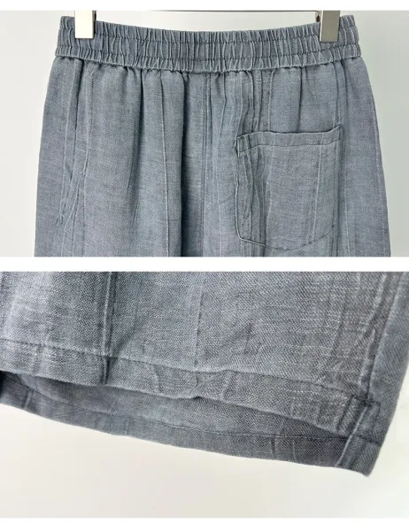 Design Linen Drawstring Shorts Beige Shorts - 14