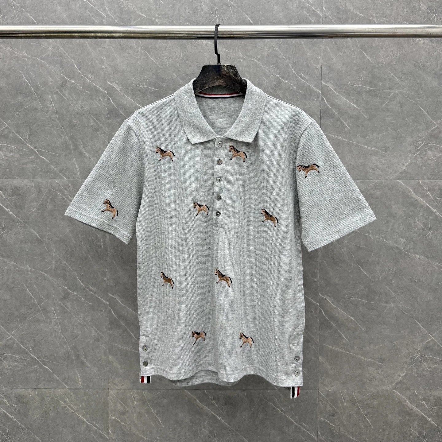 Thom Browne Horse-Embroidered Gray Piqué Polo Polo Shirt - 21