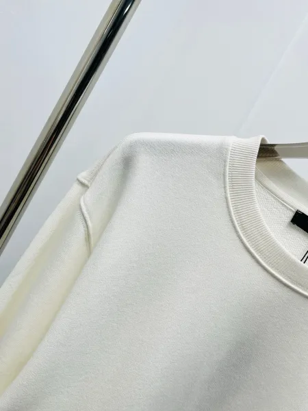 Design Long Sleeve Crewneck Sweatshirt with Red Sleeve Text and Chest Logo White Sweater - 12