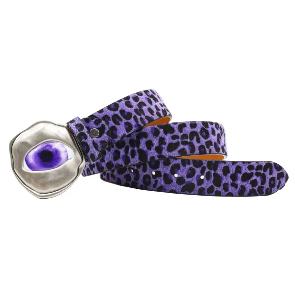 Design Leopard Print Suede Belt with Eye Buckle Accessory - 4