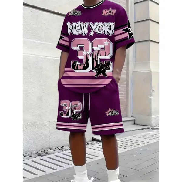 MMY New York 32 Graphic Jersey Set Purple - 9