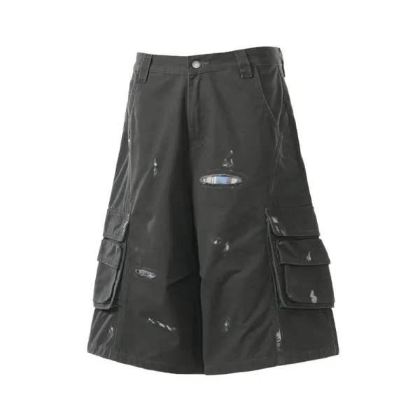 Design Distressed Cargo Shorts Black - 16