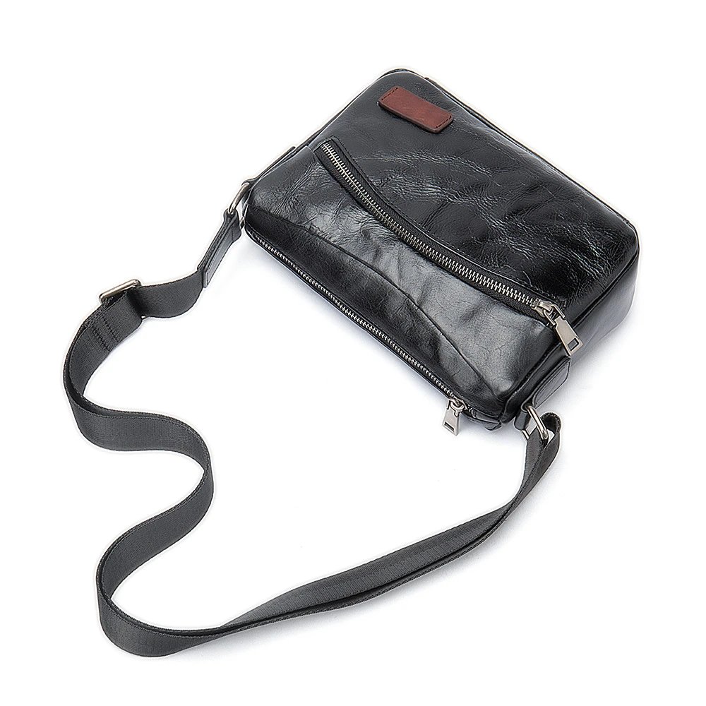 Leather Crossbody Bag Black Vintage Style