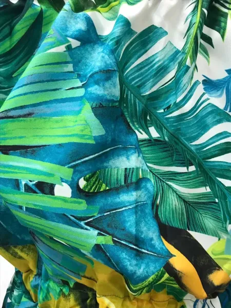 Design Tropical Leaf Print Off-Shoulder Maxi Dress - 15