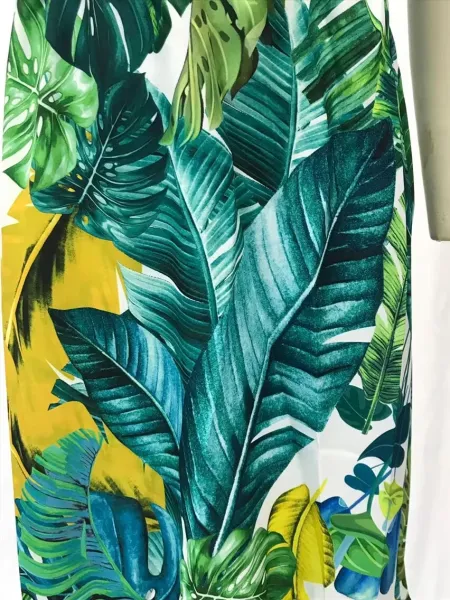 Design Tropical Leaf Print Off-Shoulder Maxi Dress - 18