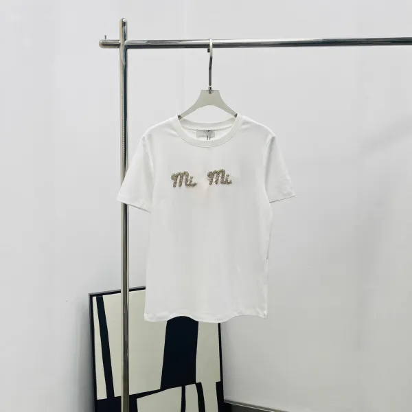 Miu Miu Embellished Logo White T-Shirt - 1