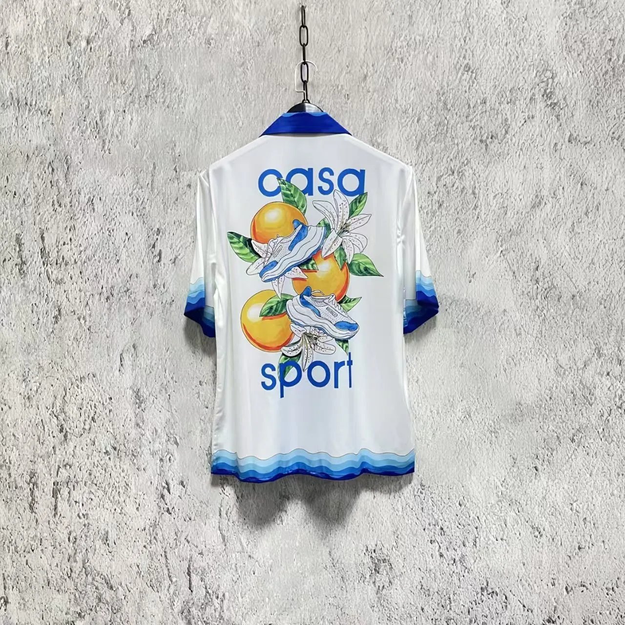 Casablanca White Blue Wavy Pattern Resort Shirt